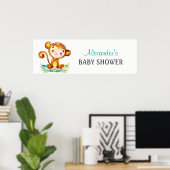 水の色モンキーボーイ赤ちゃんシャワーのバナー ポスター (ホームオフィス)