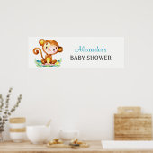 水の色モンキーボーイ赤ちゃんシャワーのバナー ポスター (キッチン)