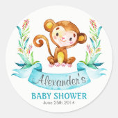水の色モンキーボーイ赤ちゃんシャワー ラウンドシール (正面)