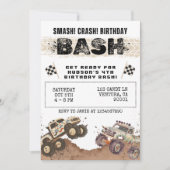 水の色モンスタートラックボーイズ誕生日パーティー 招待状 (正面)