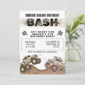 水の色モンスタートラックボーイズ誕生日パーティー 招待状 (スタンド正面)