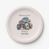 水の色モンスタートラックボーイ誕生日 ペーパープレート (正面)