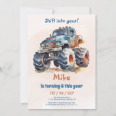 水の色モンスタートラックボーイ誕生日 招待状 (正面)