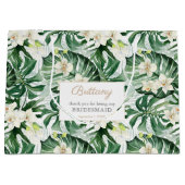 水の色モンステラ葉の花嫁付き女性ありがとう ラージペーパーバッグ (正面)