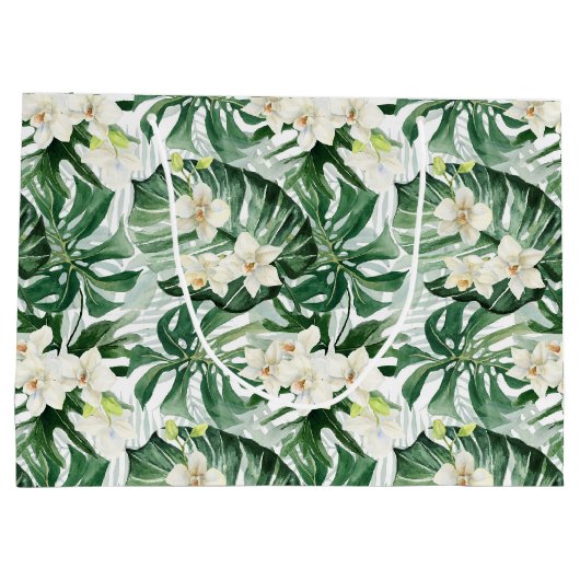 水の色モンステラ葉の花嫁付き女性ありがとう ラージペーパーバッグ (裏面)