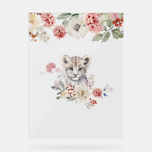 水の色ユキヒョウ赤ちゃんシャワーへようこそ アクリルサイン (正面)
