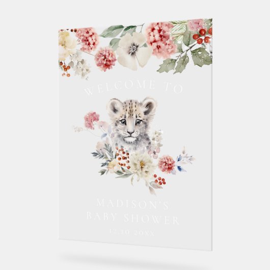 水の色ユキヒョウ赤ちゃんシャワーへようこそ アクリルサイン (傾斜)