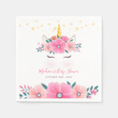 水の色ユニコーン顔フローラスターベビーシャワー スタンダードカクテルナプキン (正面)