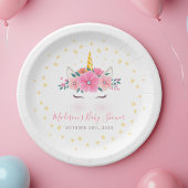 水の色ユニコーン顔フローラスターベビーシャワー ペーパープレート