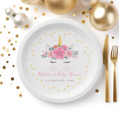 水の色ユニコーン顔フローラスターベビーシャワー ペーパープレート