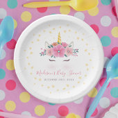 水の色ユニコーン顔フローラスターベビーシャワー ペーパープレート