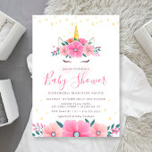 水の色ユニコーン顔フローラスターベビーシャワー 招待状