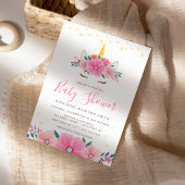 水の色ユニコーン顔フローラスターベビーシャワー 招待状