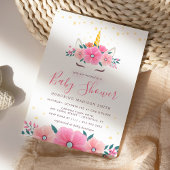 水の色ユニコーン顔フローラスターベビーシャワー 招待状