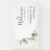 水の色ユーカリのミニマル結婚リストの歓迎 横断幕 (縦)