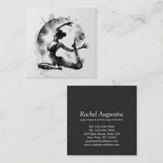 水の色ヨガ霊気一足王ピジョンポーズ スクエア名刺 (正面/裏面)