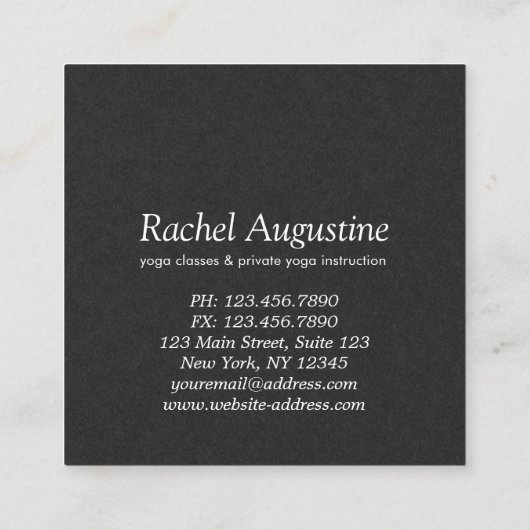 水の色ヨガ霊気一足王ピジョンポーズ スクエア名刺 (裏面)