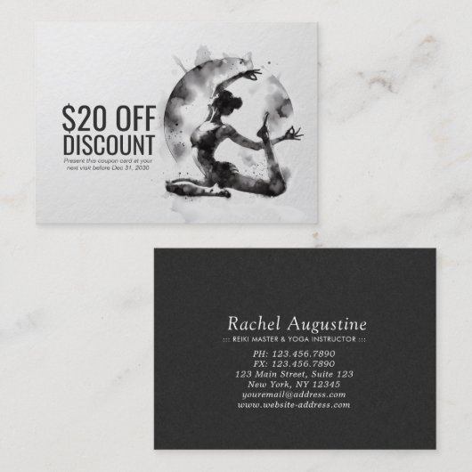 水の色ヨガ霊気一足王ピジョンポーズ 割引カード (正面/裏面)