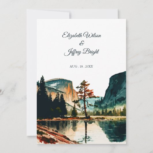 水の色ヨセミテ国立公園の日付を保存 招待状 (裏面)