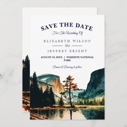 水の色ヨセミテ国立公園の日付を保存 招待状 (正面/裏面)