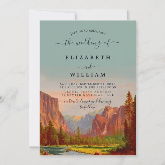 水の色ヨセミテ国立公園ヴィンテージウェディング 招待状 (正面)