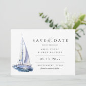 水の色ヨット航海のテーマ日付を保存 案内状 (スタンド正面)
