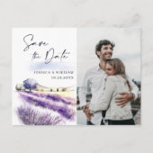 水の色ラベンダーフィールドウェディング日付を保存 ポストカード (正面)