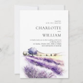 水の色ラベンダーフ結婚ィールドのオールインワン 招待状 (正面)