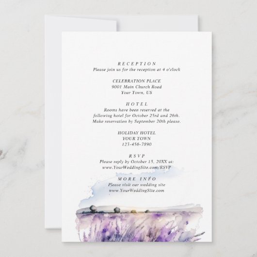 水の色ラベンダーフ結婚ィールドのオールインワン 招待状 (裏面)