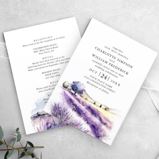 水の色ラベンダーフ結婚ィールドのオールインワン 招待状