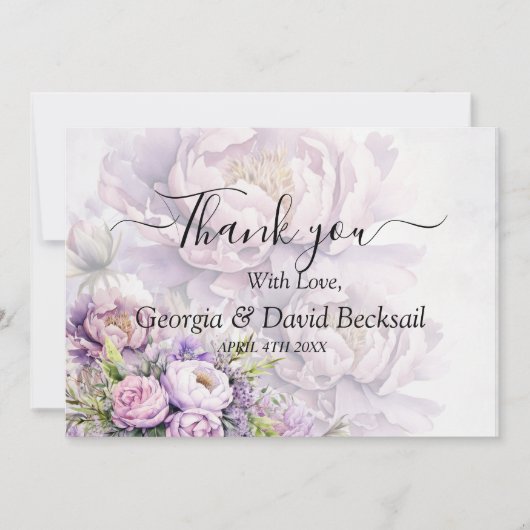 水の色ラベンダー牡丹結婚の感謝 サンキューカード (正面)