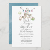 水の色ラマをテーマにしたベビーシャワー駆動 招待状 (正面/裏面)