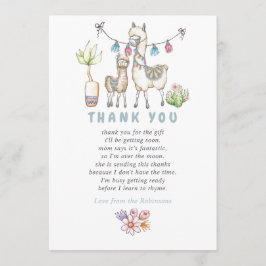 水の色ラマをテーマにした赤ちゃんシャワーありがとう サンキューカード