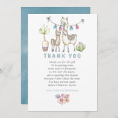 水の色ラマをテーマにした赤ちゃんシャワーありがとう サンキューカード (正面/裏面)