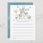 水の色ラマをテーマにした赤ちゃんシャワーママアドバイス 招待状 (正面/裏面)