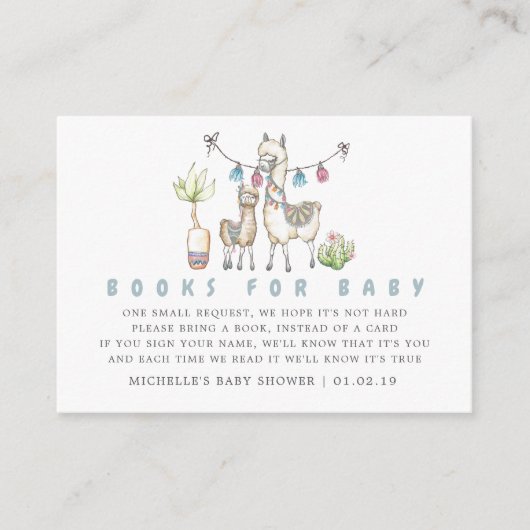 水の色ラマをテーマにした赤ちゃんシャワー予約リクエスト エンクロージャーカード (正面)