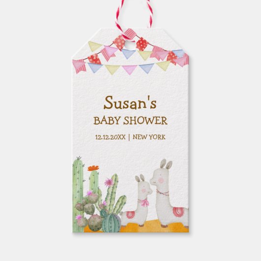 水の色ラマデザートカボスフィエスタベビーシャワー ギフトタグ (正面)