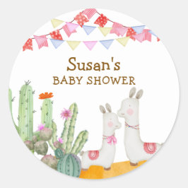 水の色ラマデザートカボスフィエスタベビーシャワー ラウンドシール