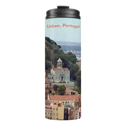 水の色リスボンポルトガルのスカイライン タンブラー (正面)