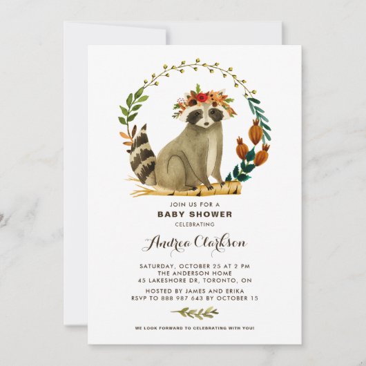 水の色リスリース秋の赤ちゃんシャワー 招待状 (正面)