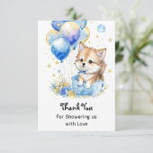 水の色リトルオカミ赤ちゃんシャワー サンキューカード (スタンド正面)