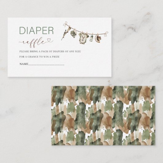 水の色リトルハンターベイビーシャワーおむつラフ エンクロージャーカード (正面/裏面)