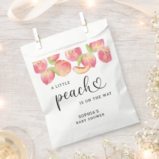 水の色リトルピーチの途中の赤ちゃんシャワー フェイバーバッグ (クリップ留めされた状態)