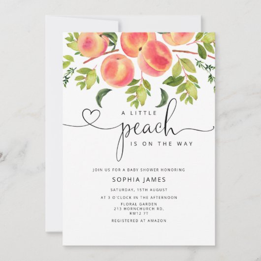 水の色リトルピーチの途中の赤ちゃんシャワー 招待状 (正面)