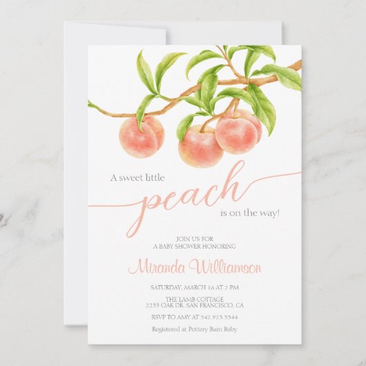 水の色リトルピーチの途中の赤ちゃんシャワー 招待状 (正面)