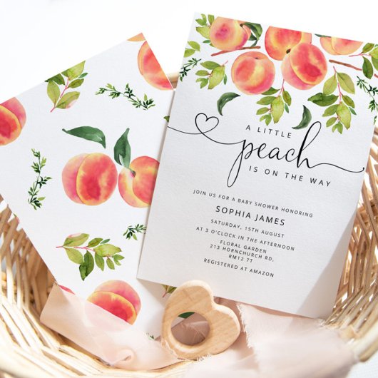 水の色リトルピーチの途中の赤ちゃんシャワー 招待状