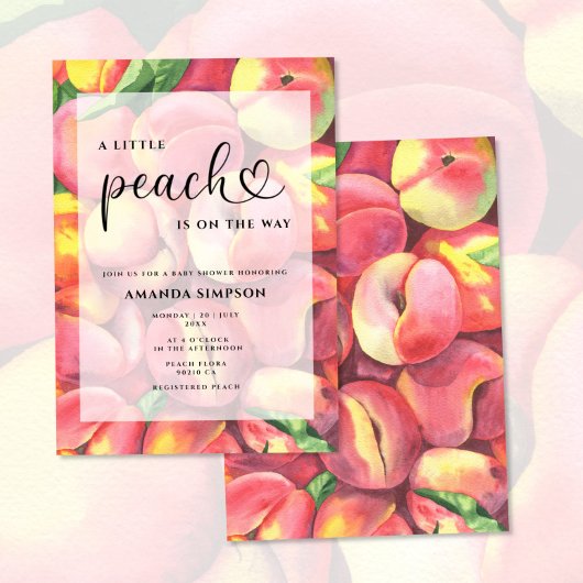 水の色リトルピーチの途中の赤ちゃんシャワー 招待状