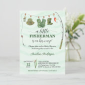 水の色リトルフィッシャーマン魚釣りベビーシャワー 招待状 (スタンド正面)