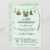 水の色リトルフィッシャーマン魚釣りベビーシャワー 招待状 (正面/裏面)