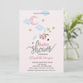 水の色リトルポニーピンク赤ちゃんシャワー 招待状 (スタンド正面)